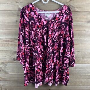 Susan Graver Womens Shirt Liquid Knit Tiered Tunic Stretch Vneck Size Large